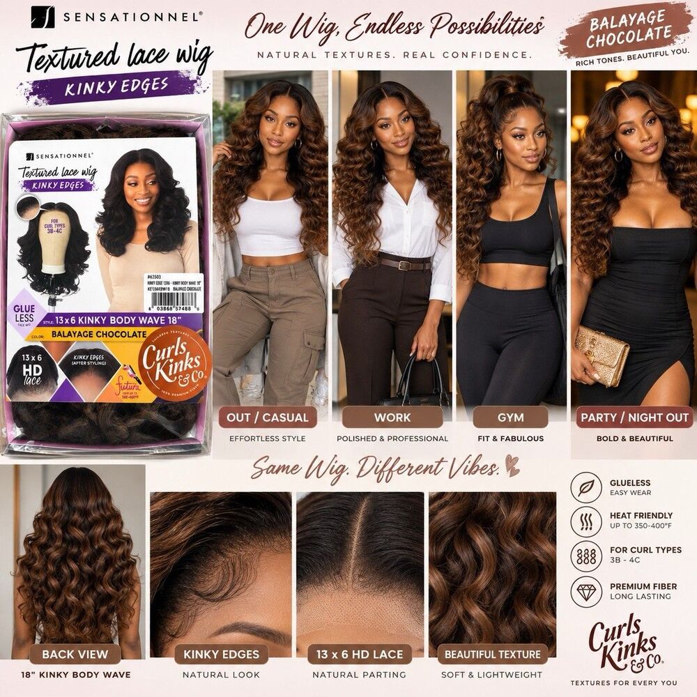 Sensationnel Curls Kinks Co 13x6 HD Lace Kinky Edge Synthetic Wig Black Hair